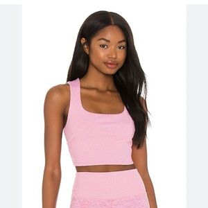 Alo Yoga Ribbed Tank Bra Square Neck Medium Pink Perfect condition